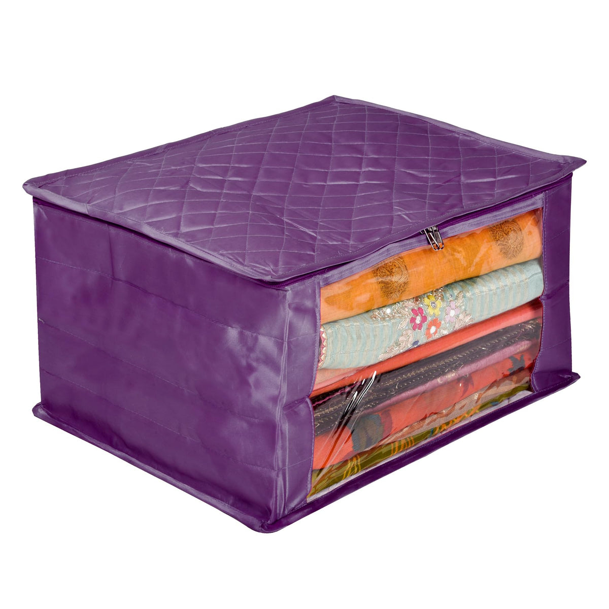 Kuber Industries Saree Cover | Zip Closure Saree Cover | Clothes Storage Bag | Wardrobe Organiser for Suit | Transparent Window Saree Cover | 9 inch | Purple
