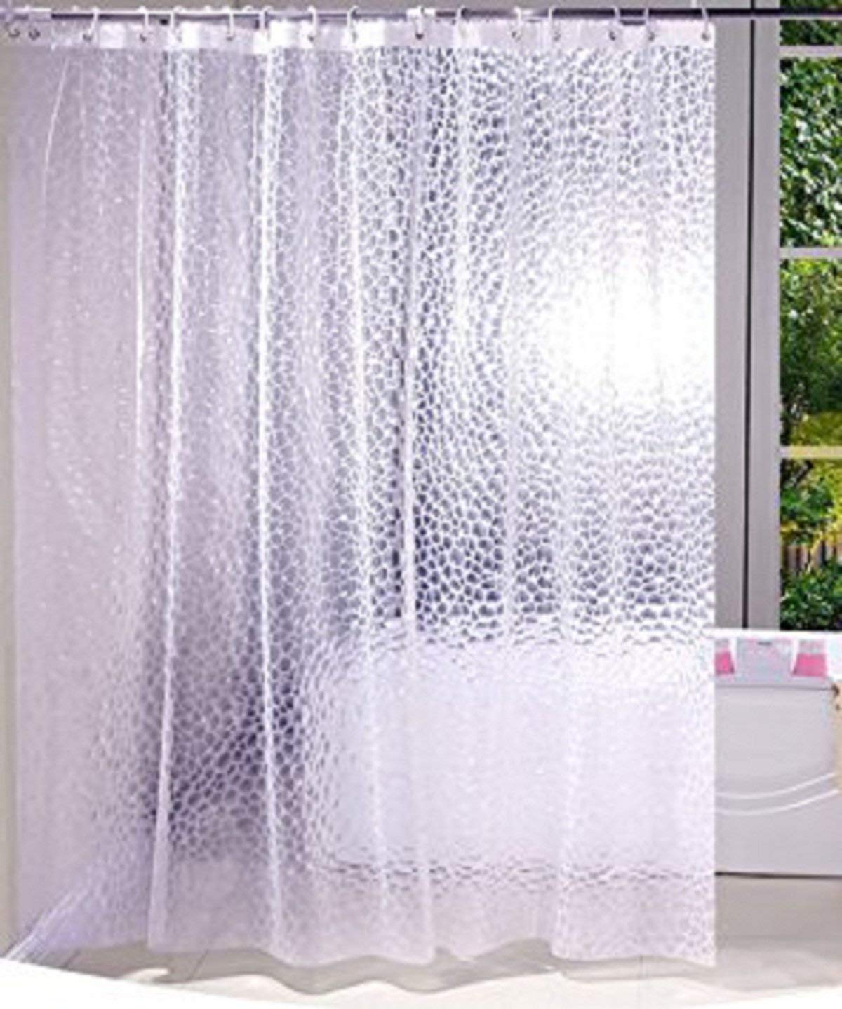 Kuber Industries 3D Design Polka Dots PVC Shower Curtain, Transparent, 7 feet, Set of 2 Piece,VARSCO826