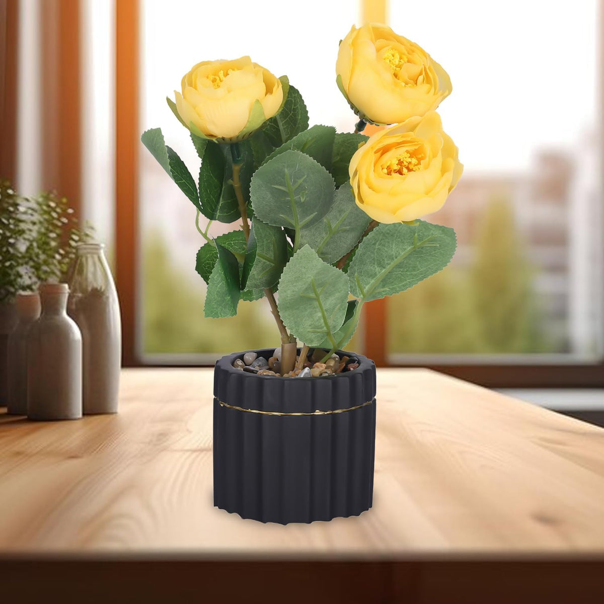 Ekhasa Rose Flower Vase Pot with Artificial Flowers for Home Decoration | Guldasta Flower Pots with Artificial Show Flower for Living Room, Dining Table, Bedroom, Hall, Office & Home Decor