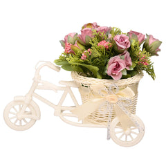 Kuber Industries Tricycle Artificial Flower Basket | Bicycle Plant Stand with Artificial Flower | Artificial Plant for Home Décor | Flower Vase for Living Room-Office-Desk-Shelf | 12223 | Mulicolor