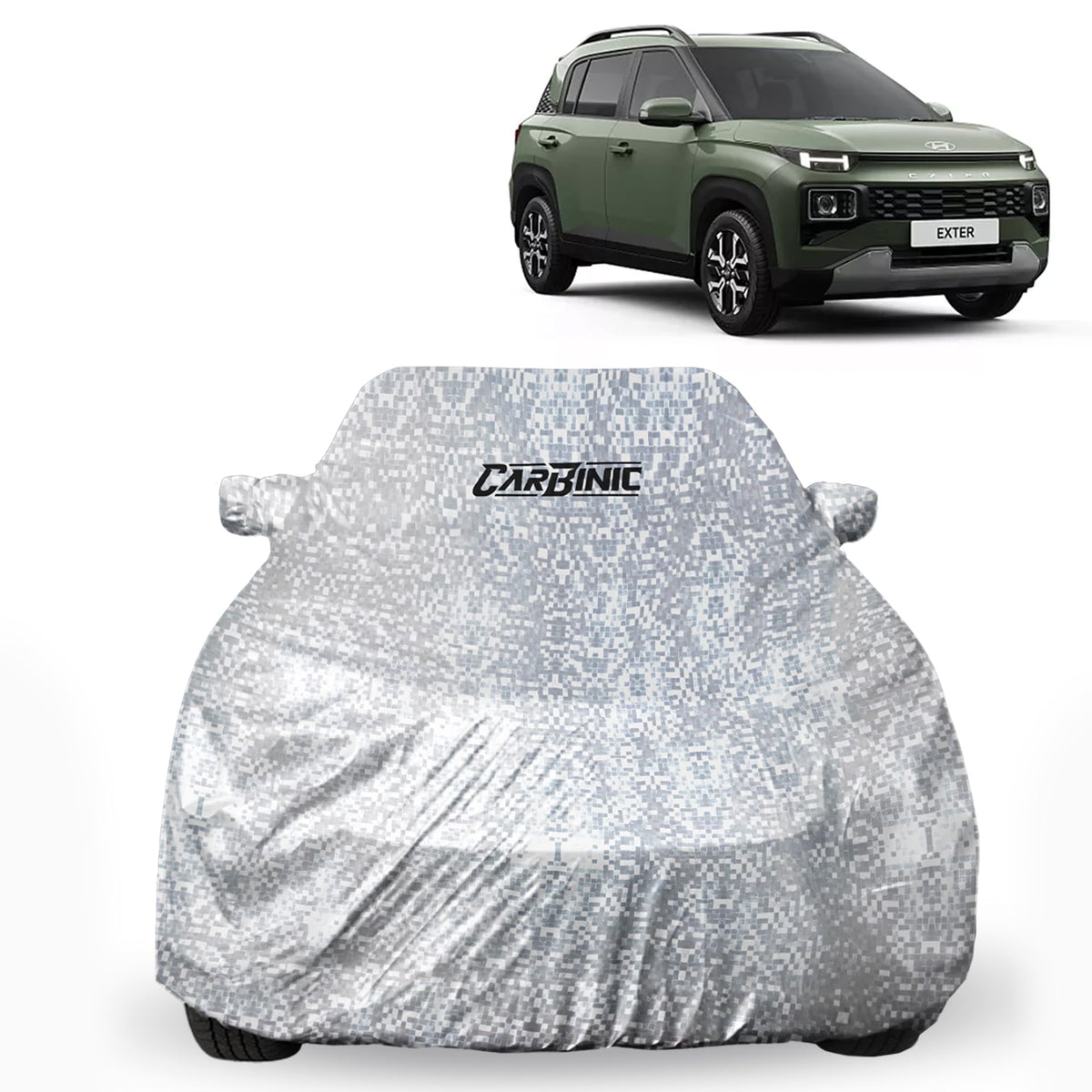 CARBINIC Waterproof Car Body Cover for Hyundai Exter 2023 | Dustproof, UV Proof Car Cover | Car Accessories | Mirror Pockets & Antenna Triple Stitched | Double Layered Soft Cotton Lining