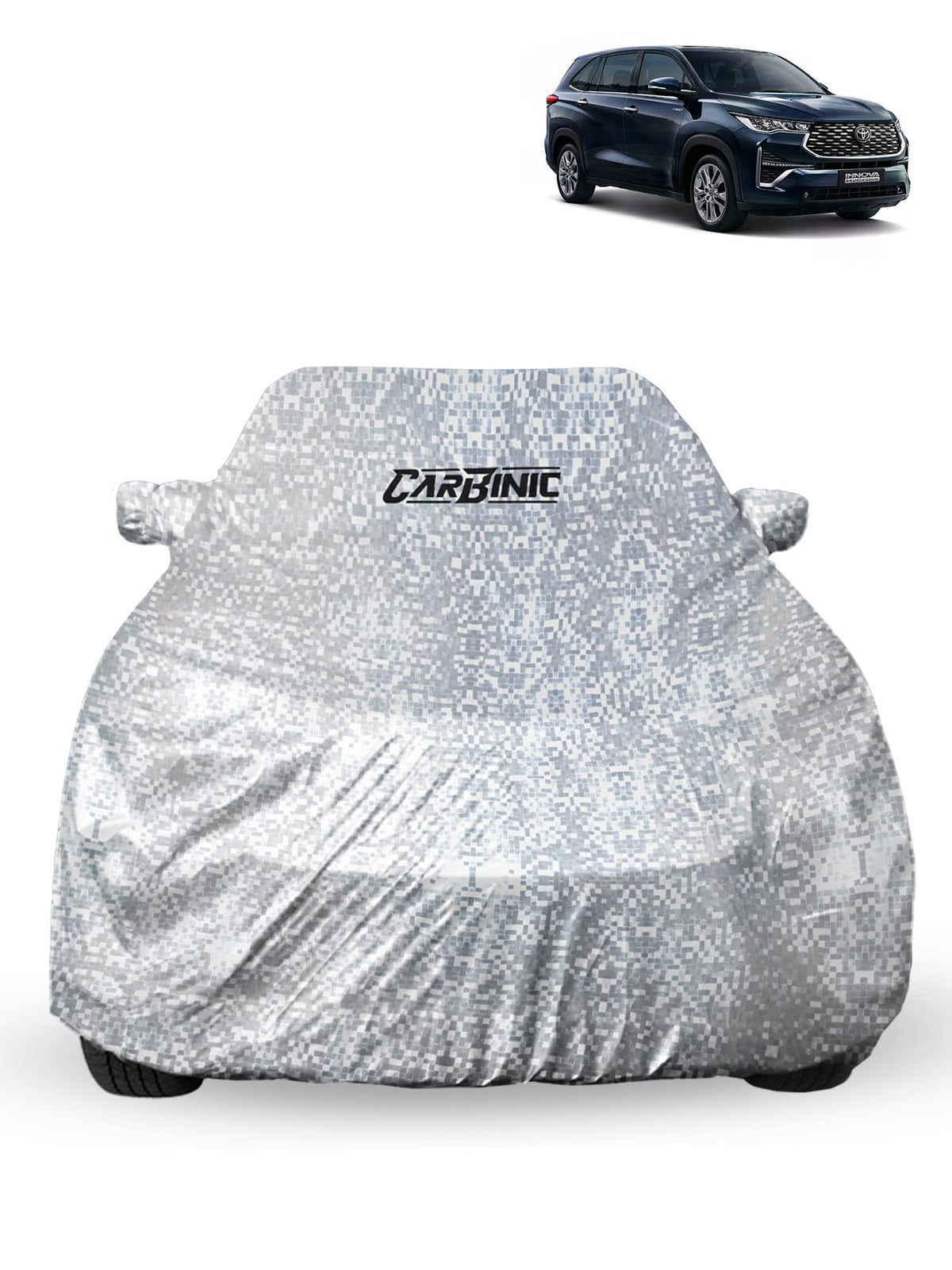 CARBINIC Waterproof Car Body Cover for Toyota Innova Hycross (7 Seater) 2023| Dustproof, UV Proof Car Cover| Car Accessories| Mirror Pockets & Antenna Triple Stitched|Double Layered Soft Cotton Lining