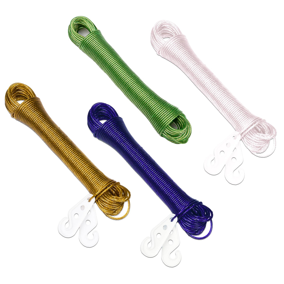 Kuber Industries Cloth Drying Rope | PVC Coated Laundry Line Rope | Laundry Clothesline | Cloth Drying Wire Rope with 2 Hooks | Clothes Drying Line | 20 MTR | Pack of 4 | Multicolor