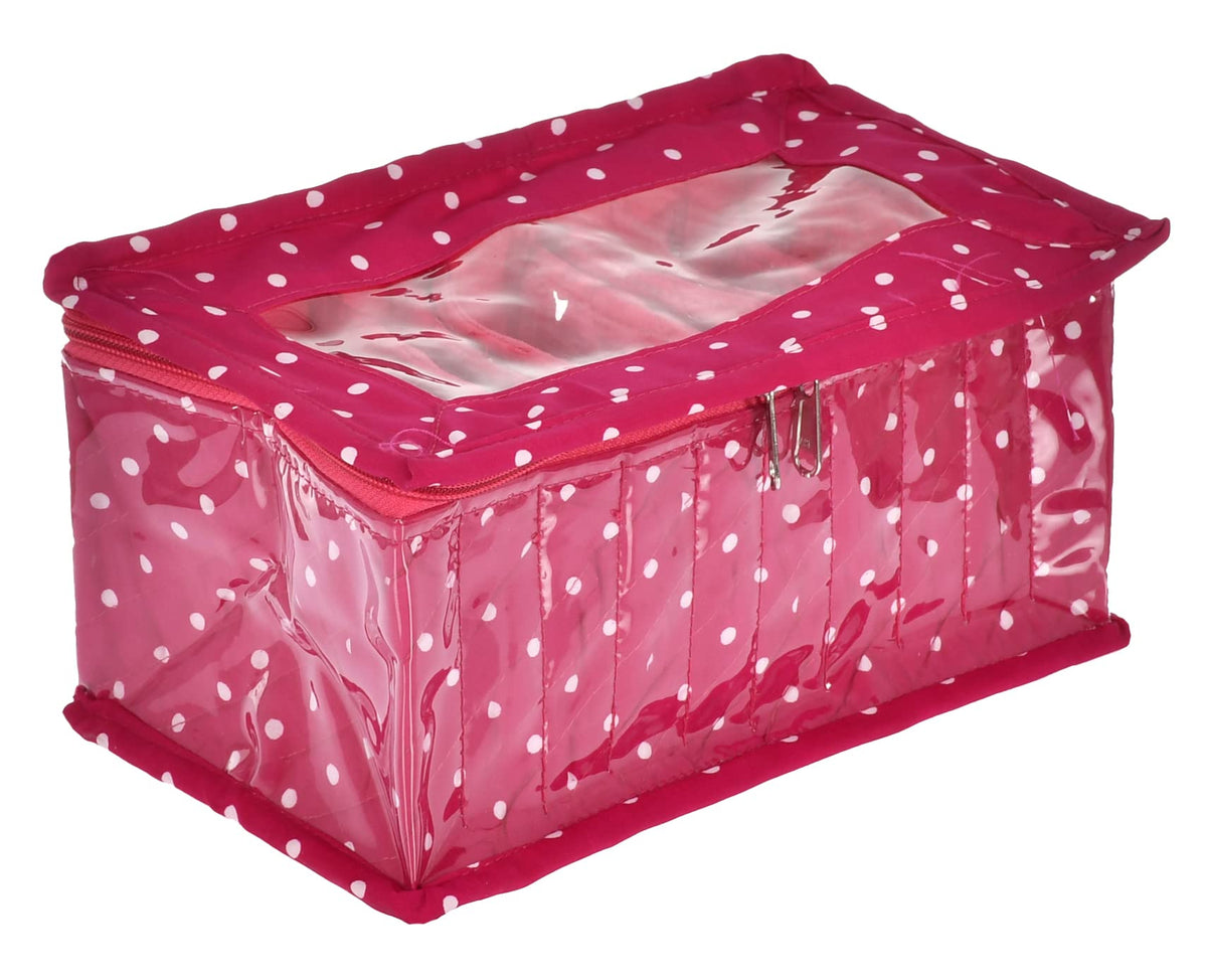 Kuber Industries Dot Printed Laminated PVC Multipurpose Jewellery Organizer With 10 Tranasparent Pouches (Pink)-45KM06