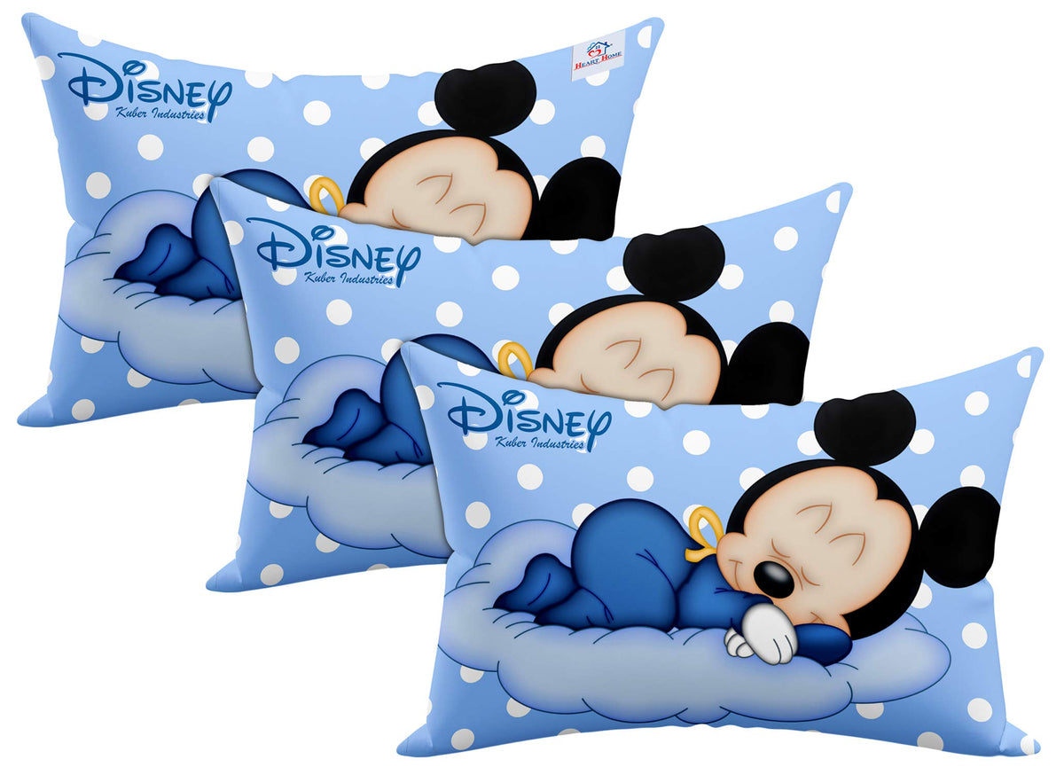 Heart Home Disney Printed Toddler Kids Pillow Silky Soft Microfiber Polyester, Perfect for Travel,Toddler Cot,12"x18" (Sky Blue)-Pack of 3-KUBMART15818