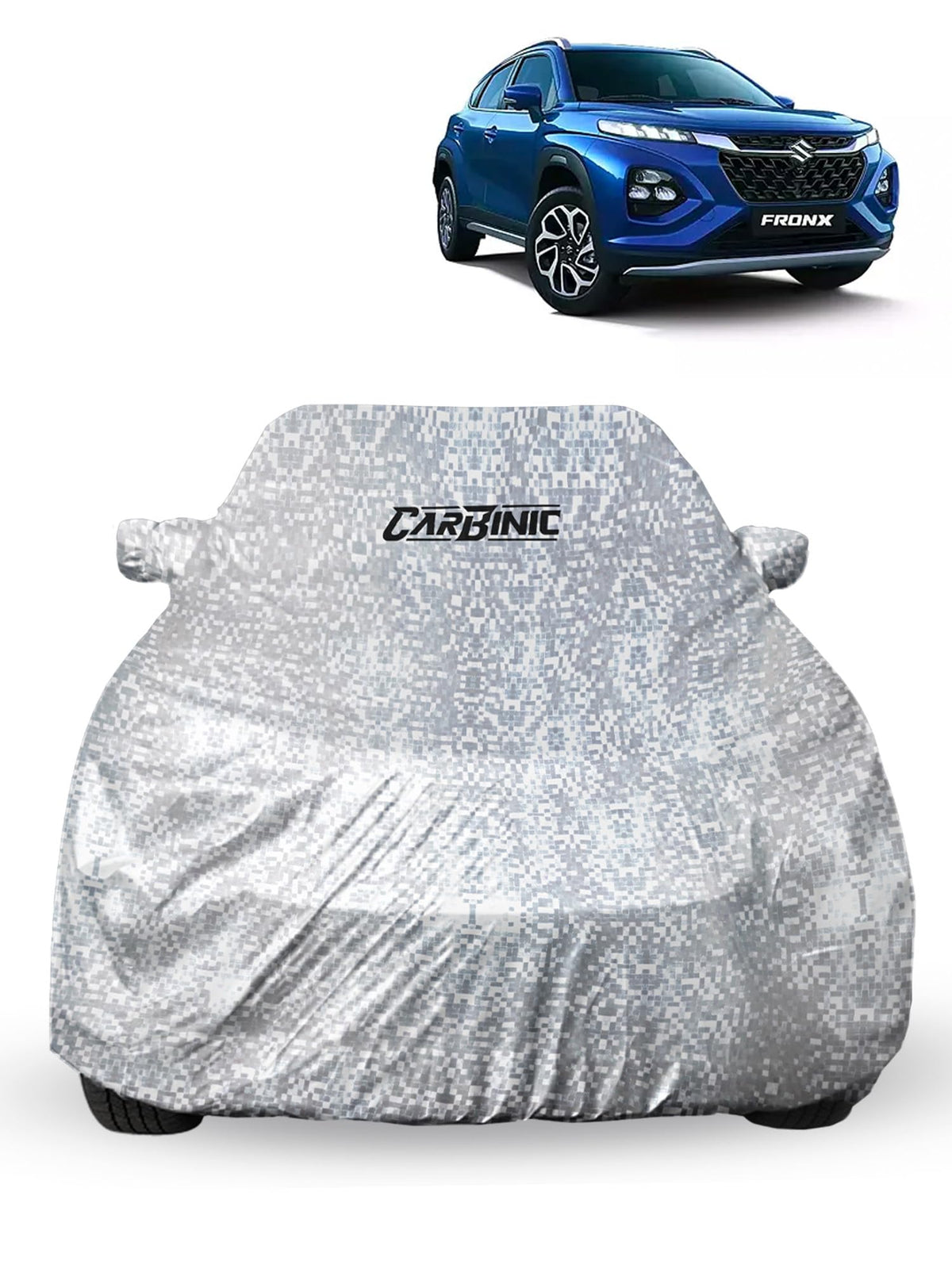 CARBINIC Car Cover for Maruti Suzuki Fronx 2023 Waterproof (Tested) and Dustproof UV Heat Resistant Outdoor Protection with Triple Stitched Fully Elastic Surface