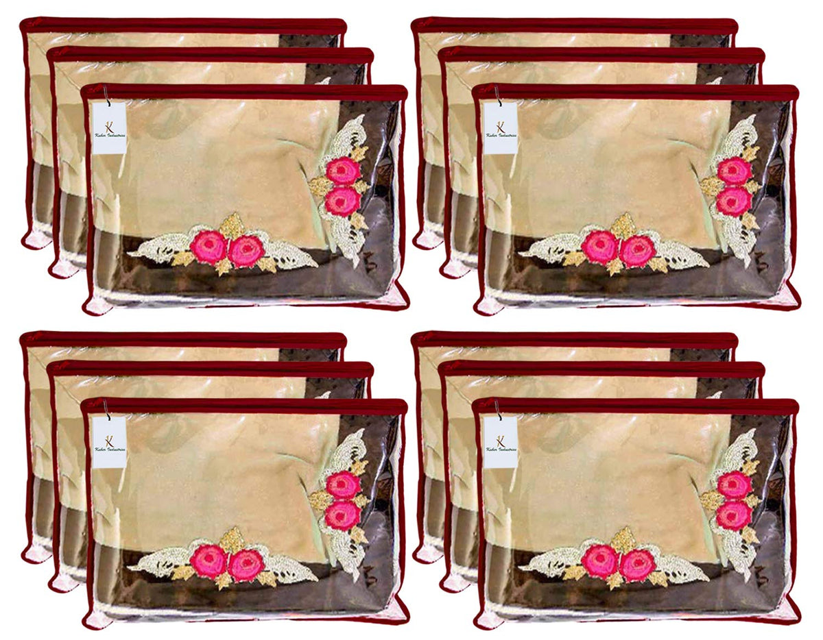 Heart Home Non Woven 12 Pieces Single Packing Saree Cover Set (Maroon)- HEART7014