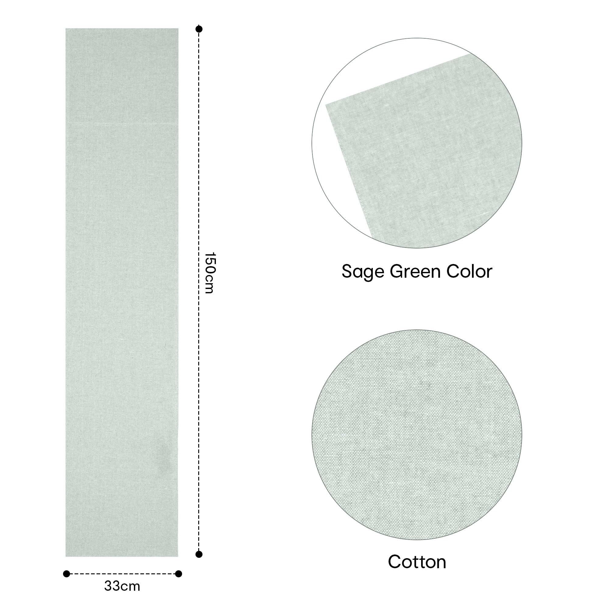 Green Ribbed Table Runner Sage Green Ribbed Table Runner | 150cm x 33cm | 100% Cotton ...