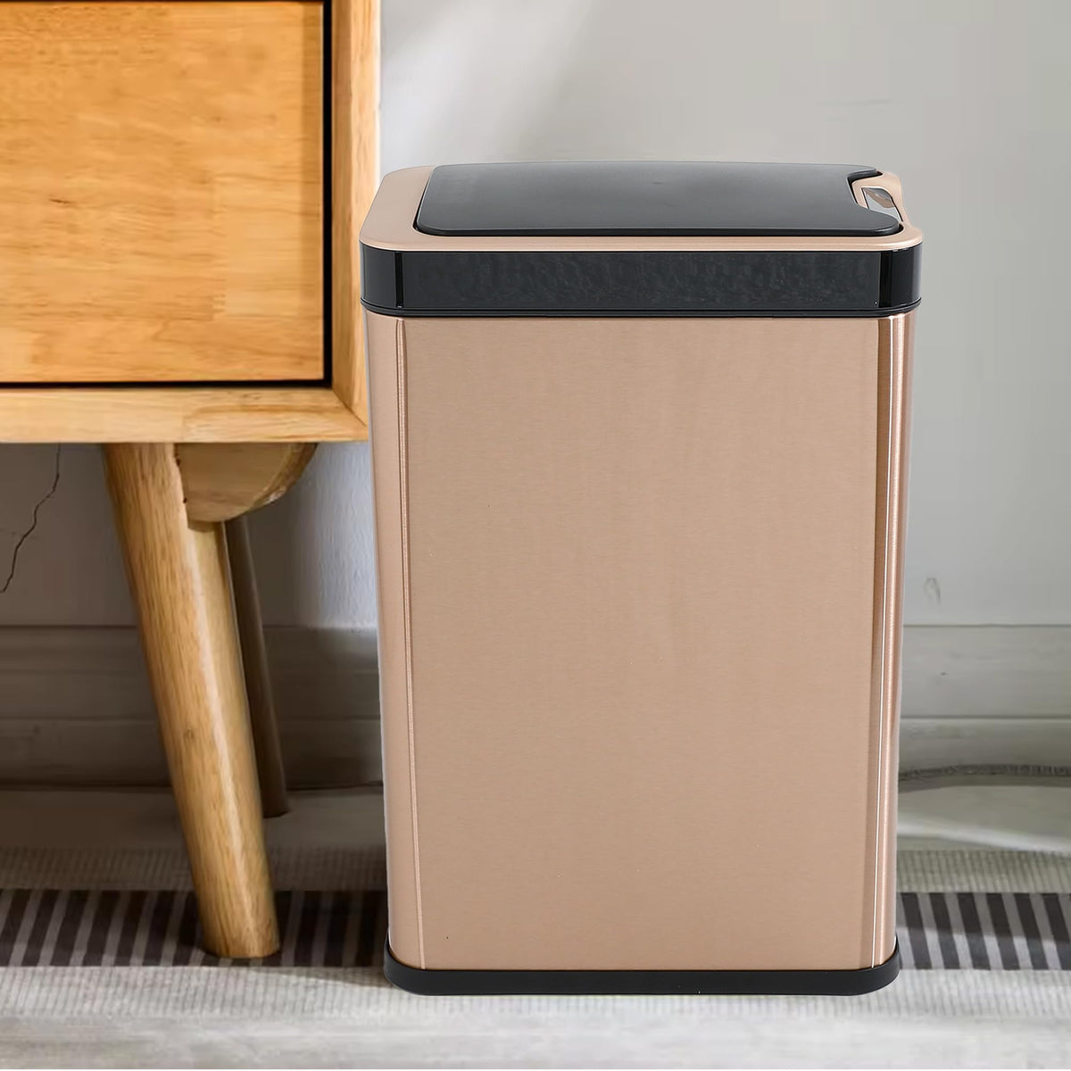 UMAI 20L Stainless Steel Dustbin With Lid | Automatic Dustbin For Kitchen | Dustbin For Bathroom | Kick Activated | Dustbin For Bedroom, Home & Office | Waterproof | Sensor & Manual Function | Gold