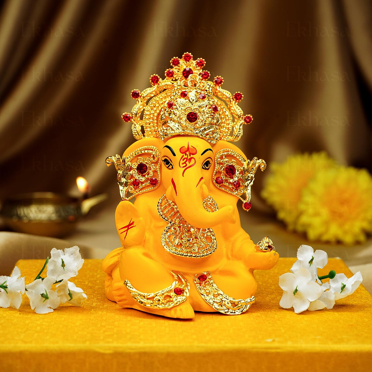 Ekhasa Ganesh Idol for Car Dashboard | Ganpati Idol for Cars | Vinayak Idols for Car Dash Board, Home Decor | Ganapathi Idol for Home | Vinayagar Statue | Ganpati ji for Office Desk (Yellow)