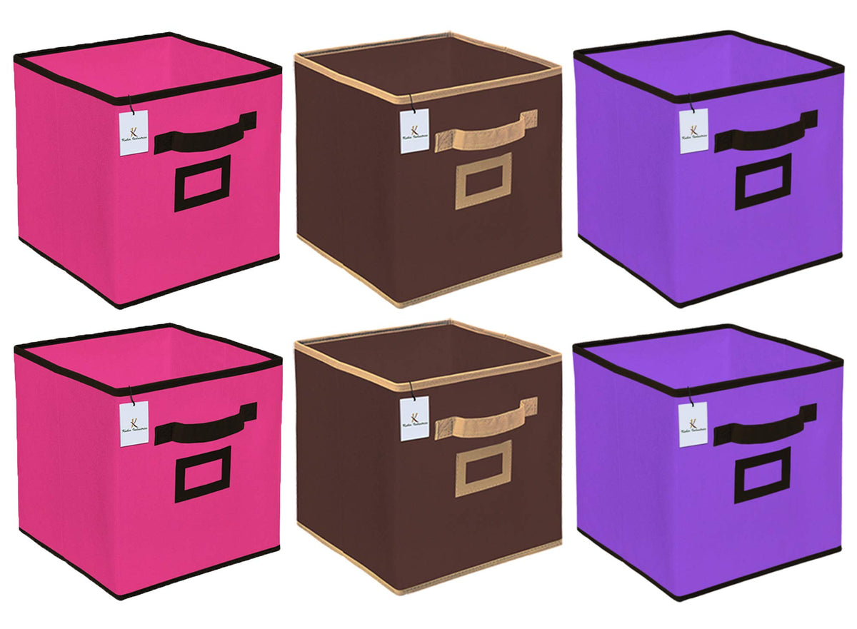 Kuber Industries Non Woven 6 Pieces Small Foldable Storage Organiser Cubes/Boxes (Coffee & Pink & Purple) - CTKTC35212