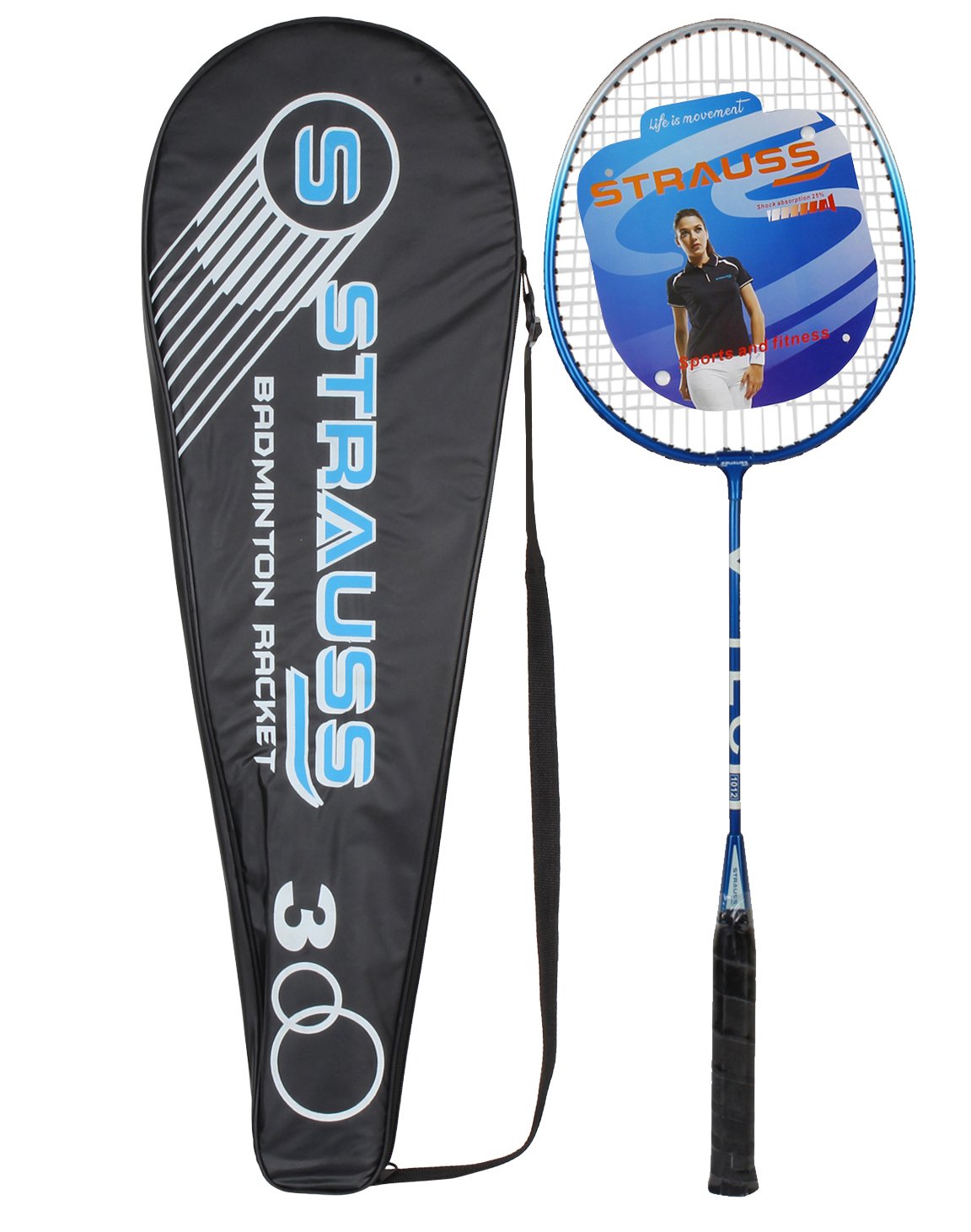 Strauss V-Tech 1012 Badminton Racquet with Full Cover (Black/Blue)