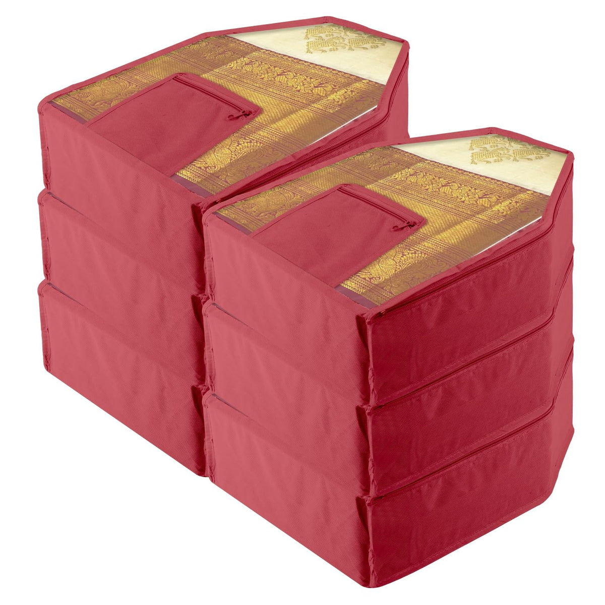 Heart Home Blouse Cover | Clothes Storage Bag | Zipper Wardrobe Organizers | Clothes Organiser with Attached Pocket | Non-Woven Front Transparent Blouse Cover | Pack of 6 | Maroon