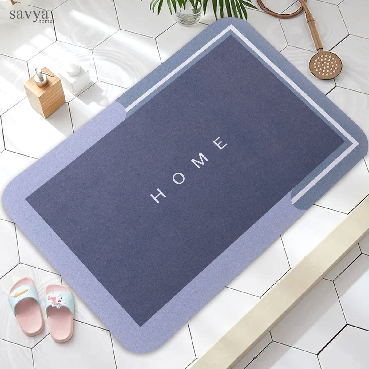 SAVYA HOME Door Mat, Anti-Slip Bath Mat Quick Drying Absorbent Mat for Home and Kitchen (40 x 60 cm),| Quick dry bath mat|Non Slip bath mat|Bath tub mat| Dark Blue