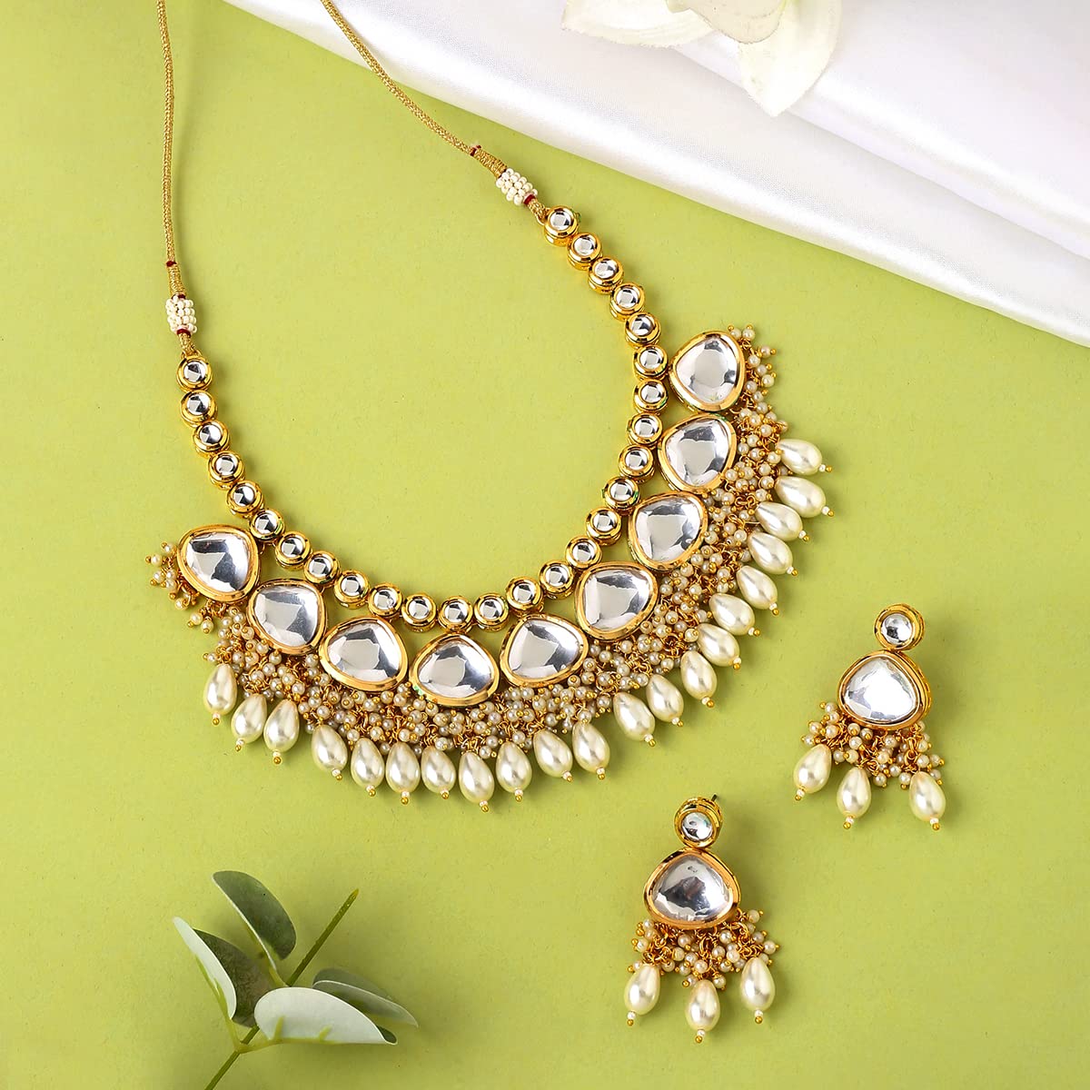 Yellow Chimes Jewellery Set for Women and Girls Traditional Kundan
