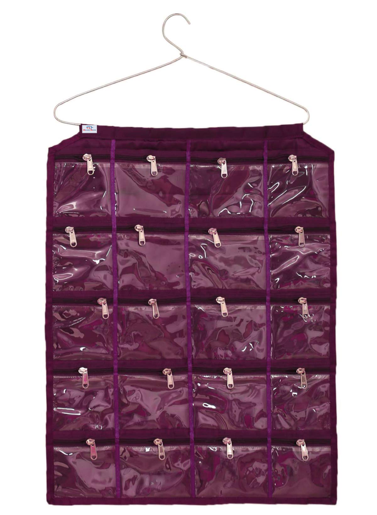 Heart Home 20 Pockets Hanging Jewellery Organizer with Zipper & Hanger (Purple) (F_26_HEARTH016966)