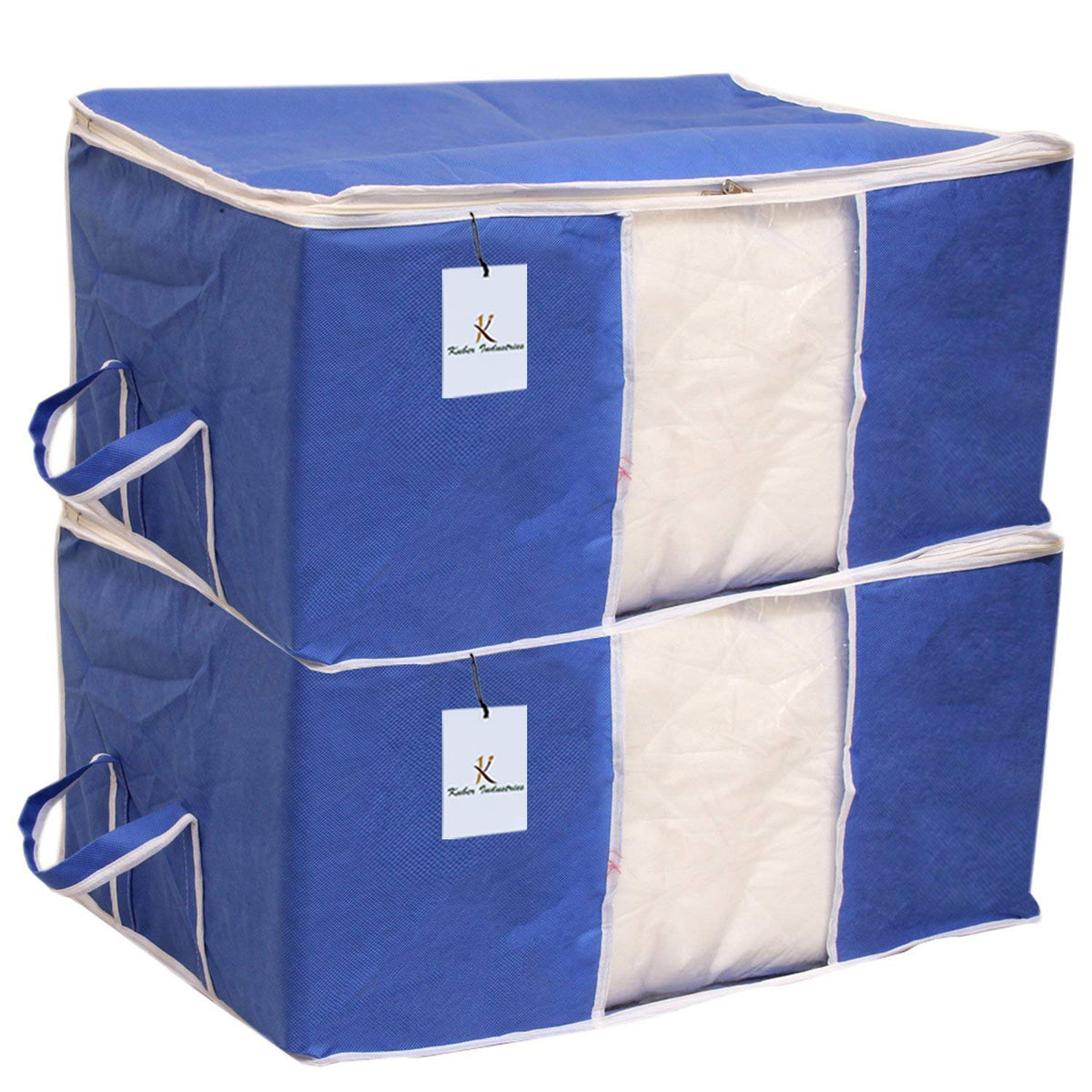 Kuber Industries Rectangular Non Woven Underbed Storage Organiser Set, Extra Large, Royal Blue, CTSN052, 65 x 33 x 47 cm, 2 Piece