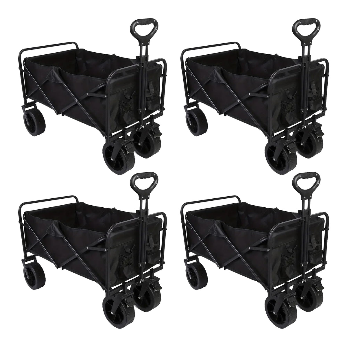 Kuber Industries (Set of 4) Garden Wagon Cart with Wheels Foldable & Portable Design - Heavy Duty Pullable Yard Cart with 8" Wide Wheels - Black