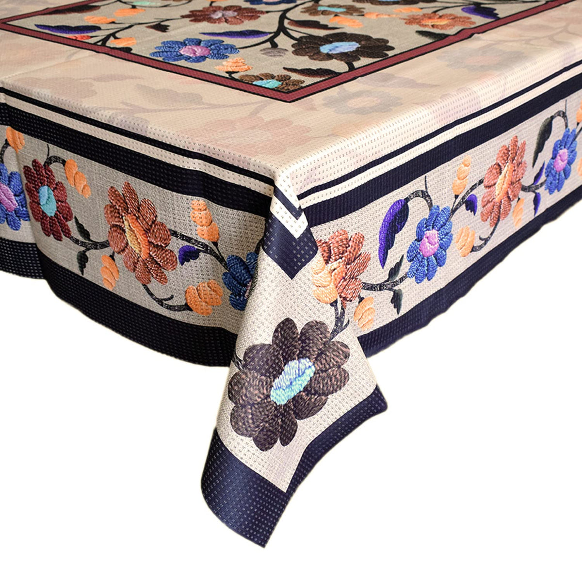 Kuber Industries Flower Printed Home Decorative Luxurious 4 Seater Cotton Center Table Cover/Table Cloth- 40"x60" (Sand)-50KM01736