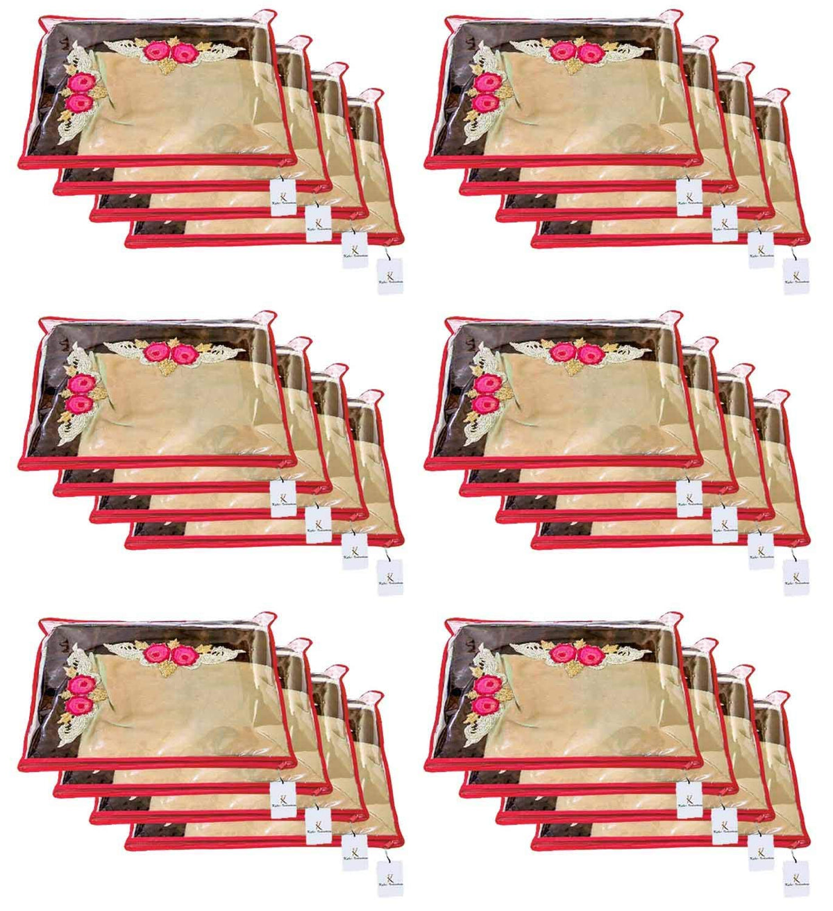 Kuber Industries Clothes Organizer For Wardrobe (Pack of 24) - Single Storage Organizer For Saree | Salwar Suit | Lehenga | Clothes - Dress Organizer For Wardrobe - Single Saree Covers With Zip (Red)