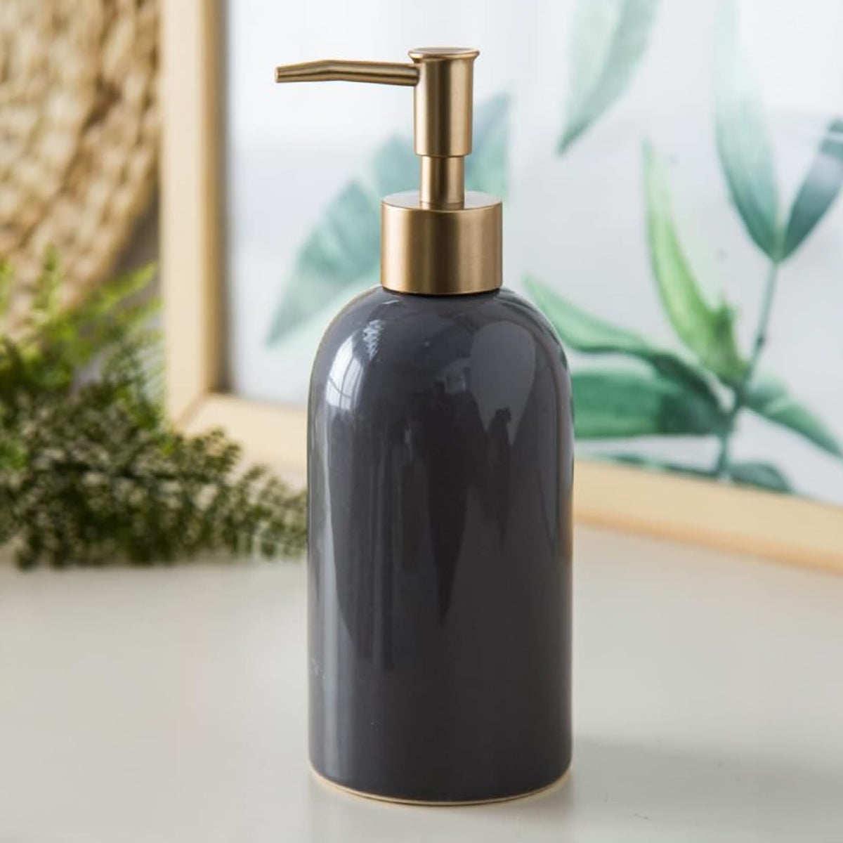 The Better Home 420ML Ceramic Soap Dispenser for Bathroom | Liquid Soap Dispenser for Kitchen | Handwash Dispenser | Bathroom Accessories | Handwash Bottle | Hand Wash Dispensers Pump | Grey