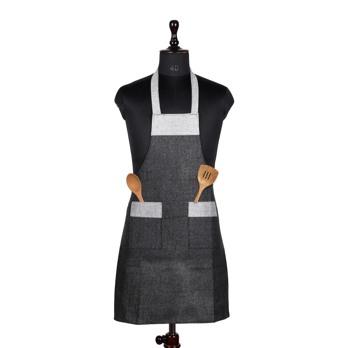 Kuber Industries Apron | Jute 2 Front Pocket Kitchen Apron | Apron for Restaurent | Apron for Housewife | Chef Apron for Kitchen | Water Resistance Apron | Gray
