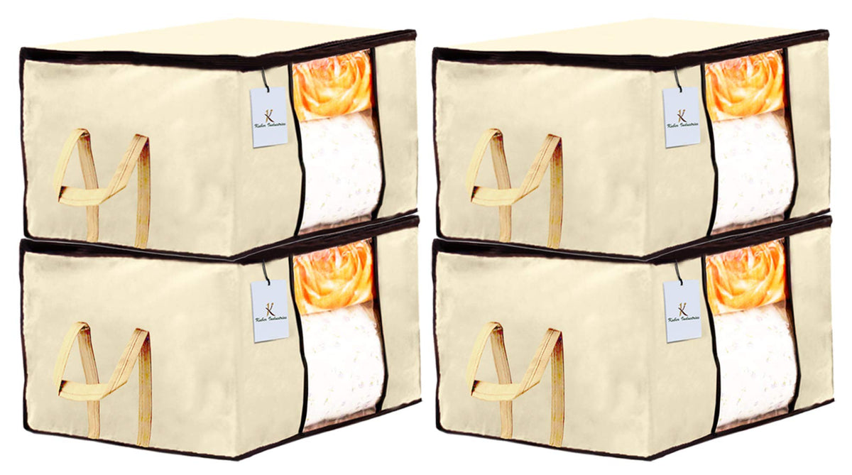 Kuber Industries Underbed Storage Bag, Storage Organiser, Blanket Cover Set of 4 - Ivory, Extra Large Size-CTKTC23879