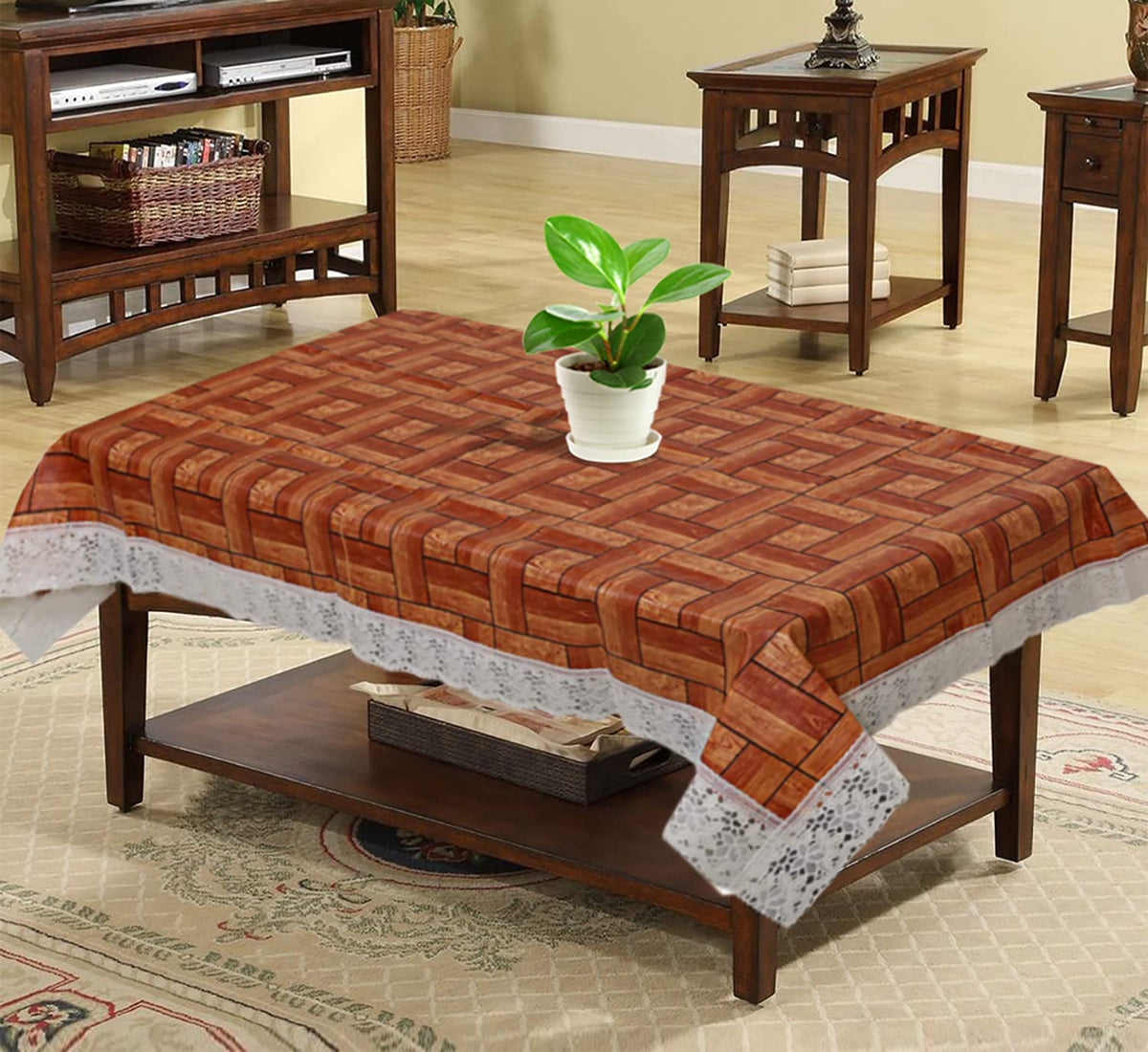 Kuber Industries Wooden Design PVC 4 Seater Center Table Cover 40"x60" (Brown)-HS43KUBMART25573,Standard