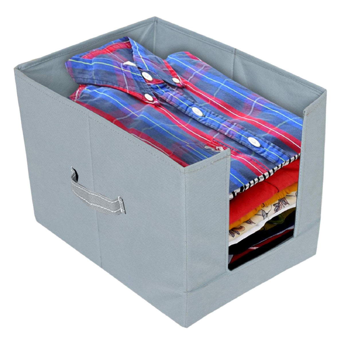 Kuber Industries Non-Woven Foldable Shirt Stacker with Carrying Handle|Cloth Wardrobe Organizer|Size 38 x 29 x 28 CM(Grey)-KUBMART2868