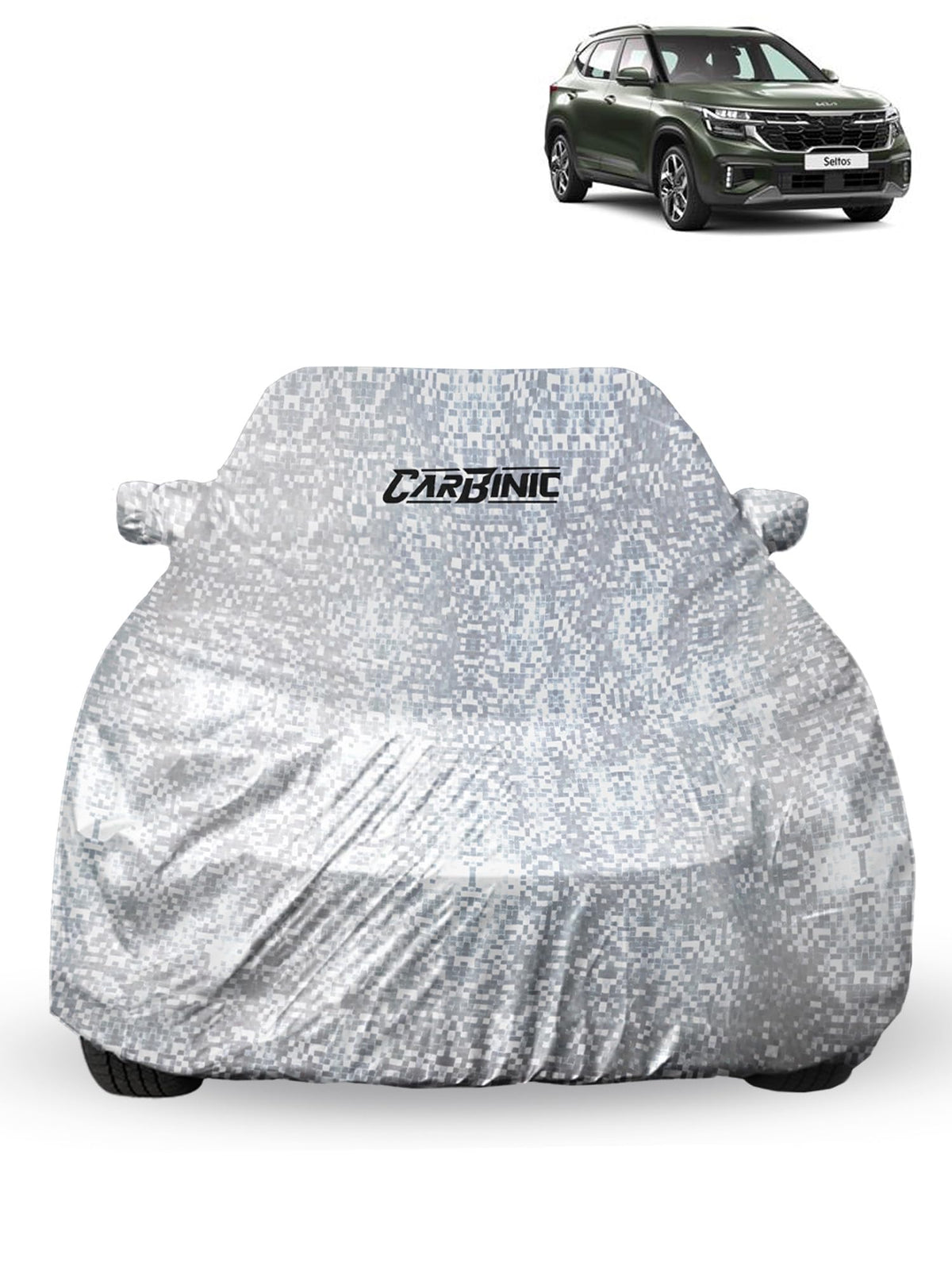 CARBINIC Waterproof Car Body Cover for KIA Seltos 2019 | Dustproof, UV Proof Car Cover | Car Accessories | Mirror Pockets & Antenna Triple Stitched | Double Layered Soft Cotton Lining