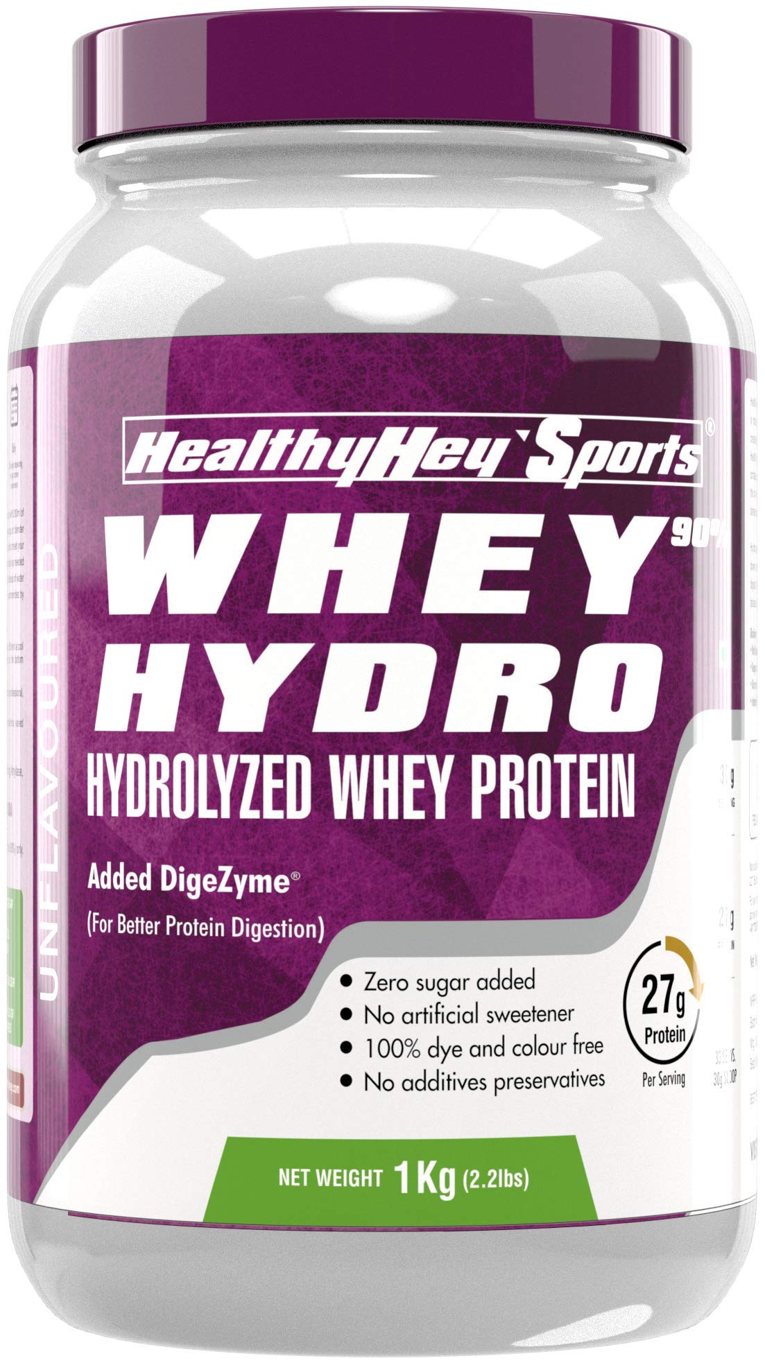 HealthyHey Sports Whey Hydro - Hydrolyzed Whey Protein (Hydrolysate) WPH 1kg (Unflavoured)