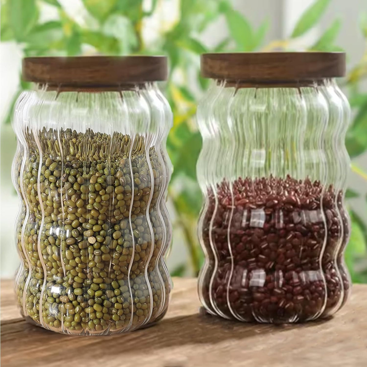 Kuber Industries Borosilicate Glass Jar with Acacia Lid | Kitchen Organizer Items & Storage | Multi-utility, Leakproof, Airtight Storage Jar for Cookies, Snacks, Tea, Coffee, Sugar | Set of 2 (750ml)