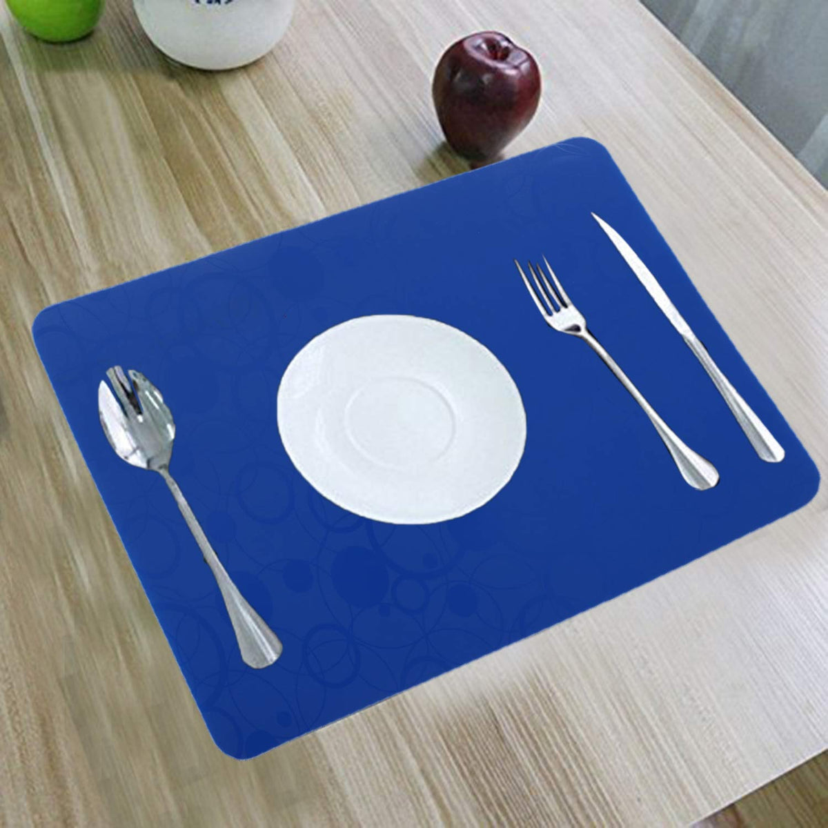 Kuber Industries Circle Design PVC 6 Piece Table Place Mat Set - Blue