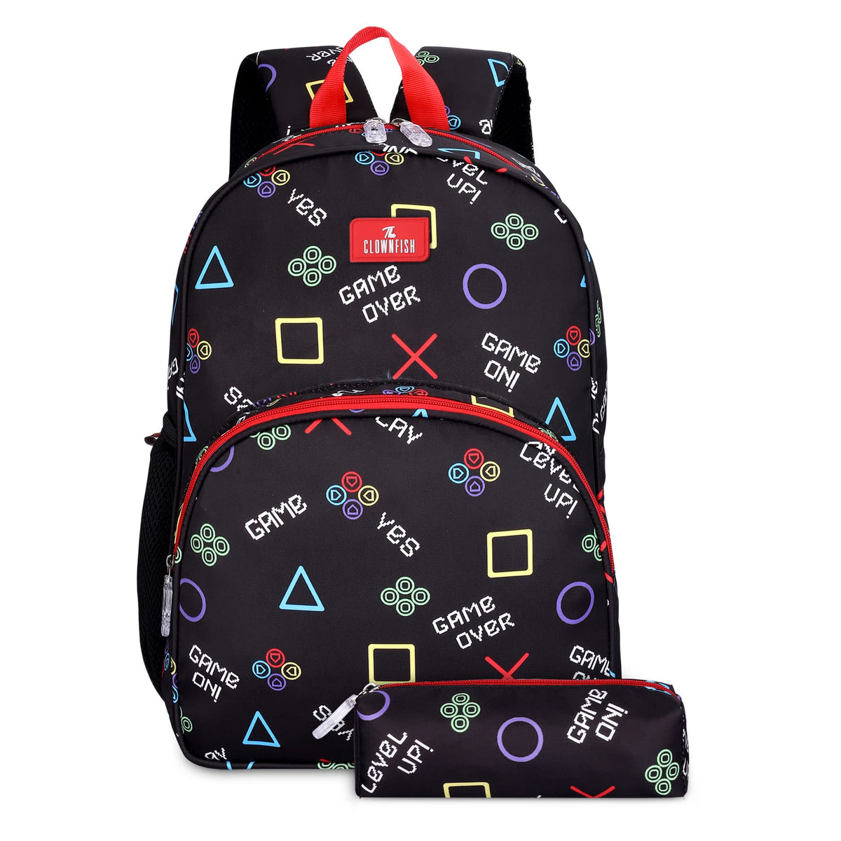 THE CLOWNFISH Cosmic Critters Series Printed Polyester 15 Litres Kids Standard Backpack School Bag Daypack Picnic Bag For Tiny Tots Of Age 5-7 Years (Charcoal Black-Geometric),Medium