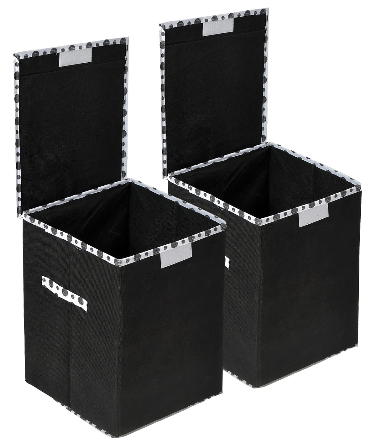 Kuber Industries Non-Woven Laundry Basket, Clothes Hamper For Laundry Closet, Bedroom, Bathroom With Lid & Handles- Pack of 2 (Black)-44KM0196