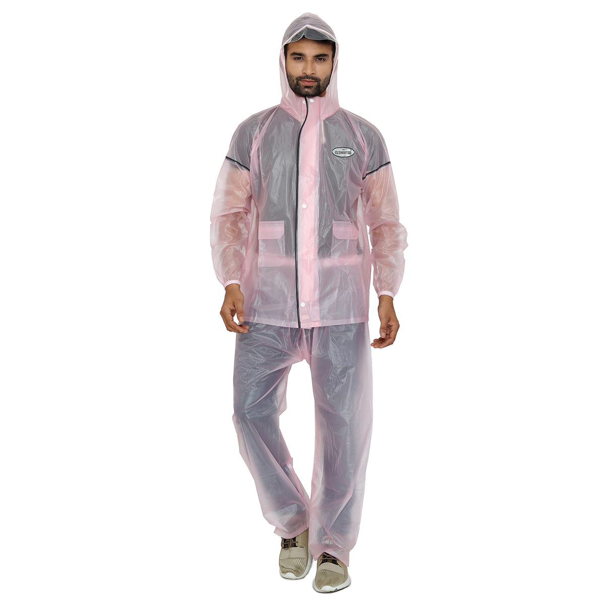 THE CLOWNFISH Solid Rain Coat for Men Waterproof for Bike Raincoat for Men with Hood PVC Material. Set of Top and Bottom. Sterlyn Series (Pink, XX-Large)