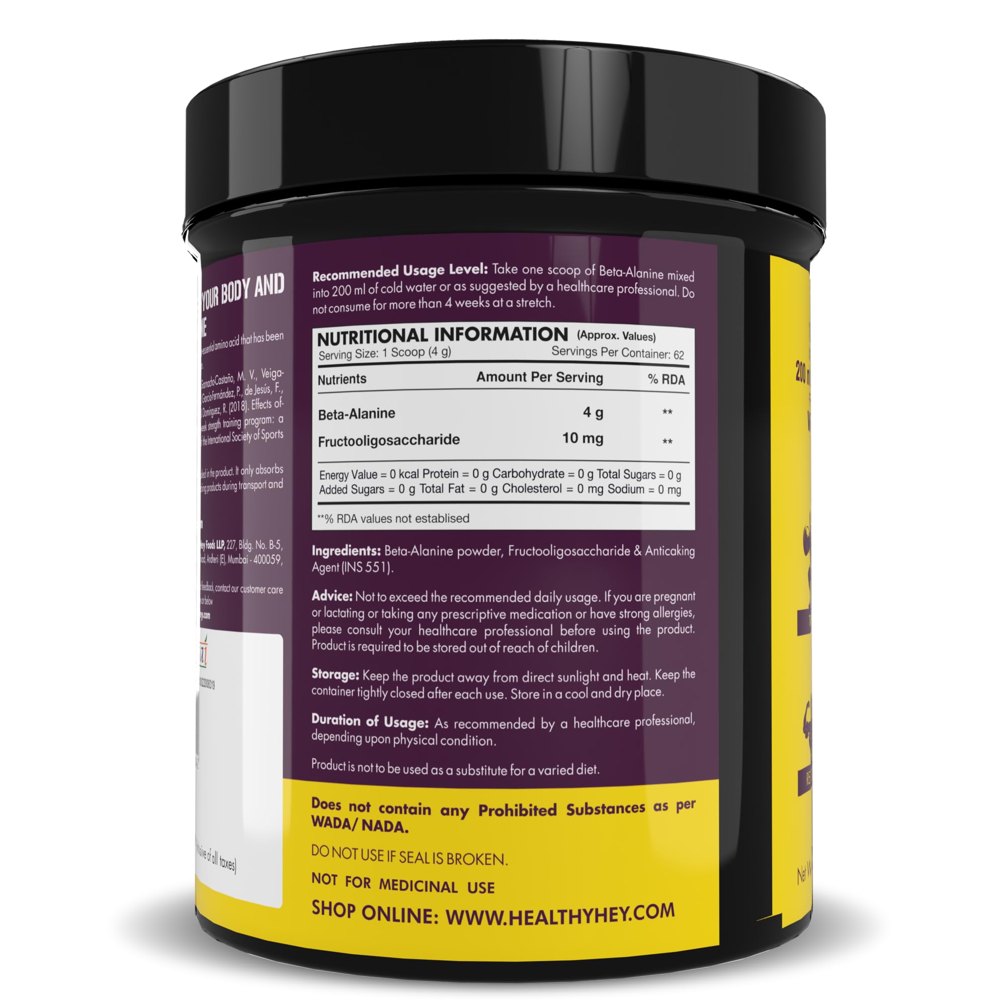 Healthyhey beta-alanine 250g - High-performance fitness aid