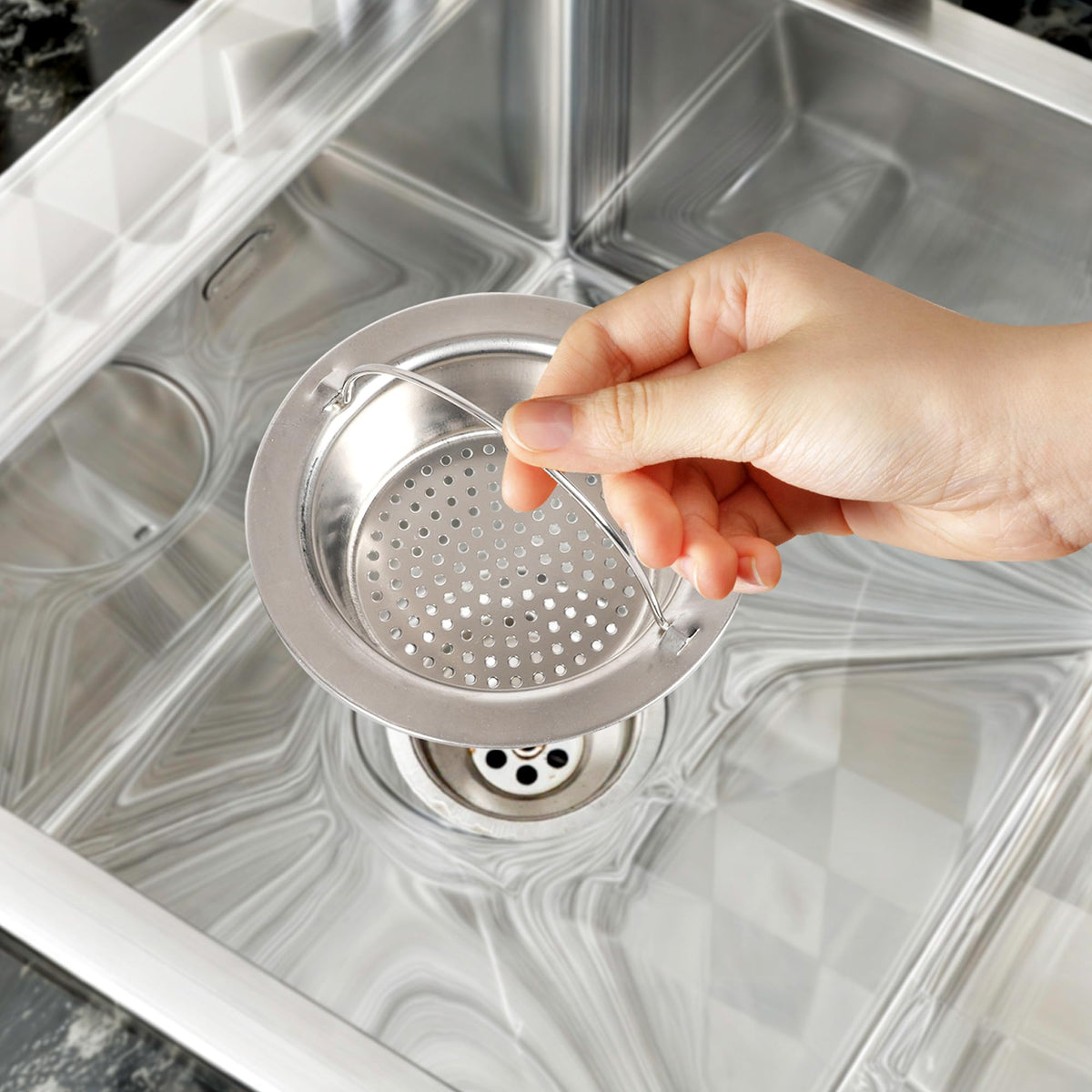 Kuber Industries Sink Strainer | Kitchen Sink Strainer | Sink Drain Strainer | Drain Catcher for Bathroom | Mesh Drain Filter for Kitchen | Sink Round Jali with Handle | 115 mm | Silver