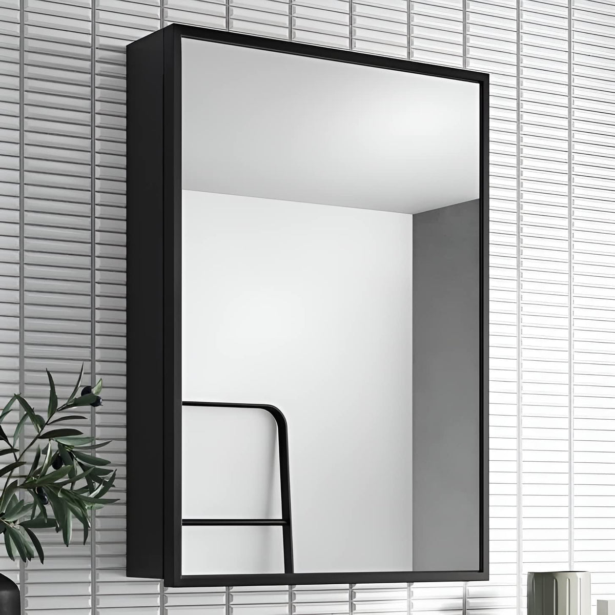 Plantex Aluminium Framed Bathroom Organiser with Mirror/Heavy-Duty Steel Body Cabinet with Mirror – 16x24 Inch, Black