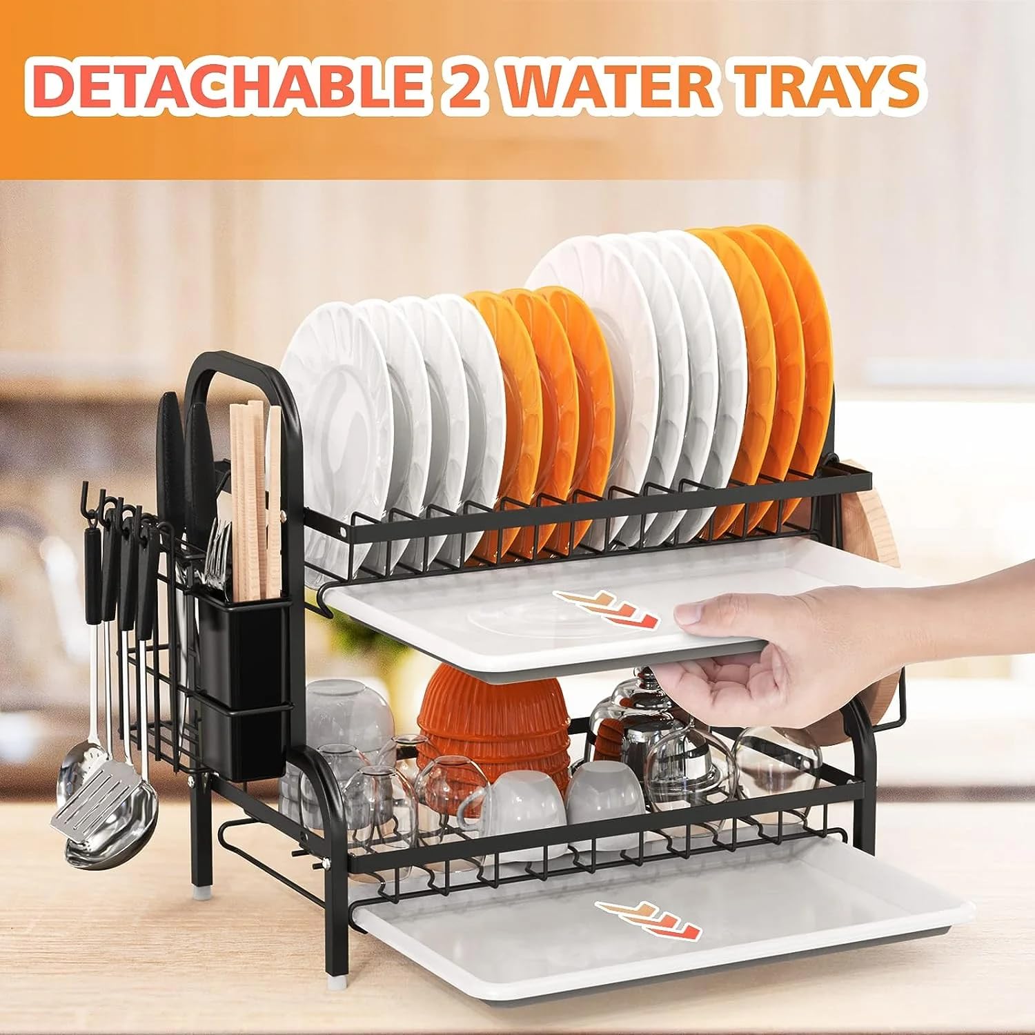 Kuber Industries black dish drying rack - efficient drainage