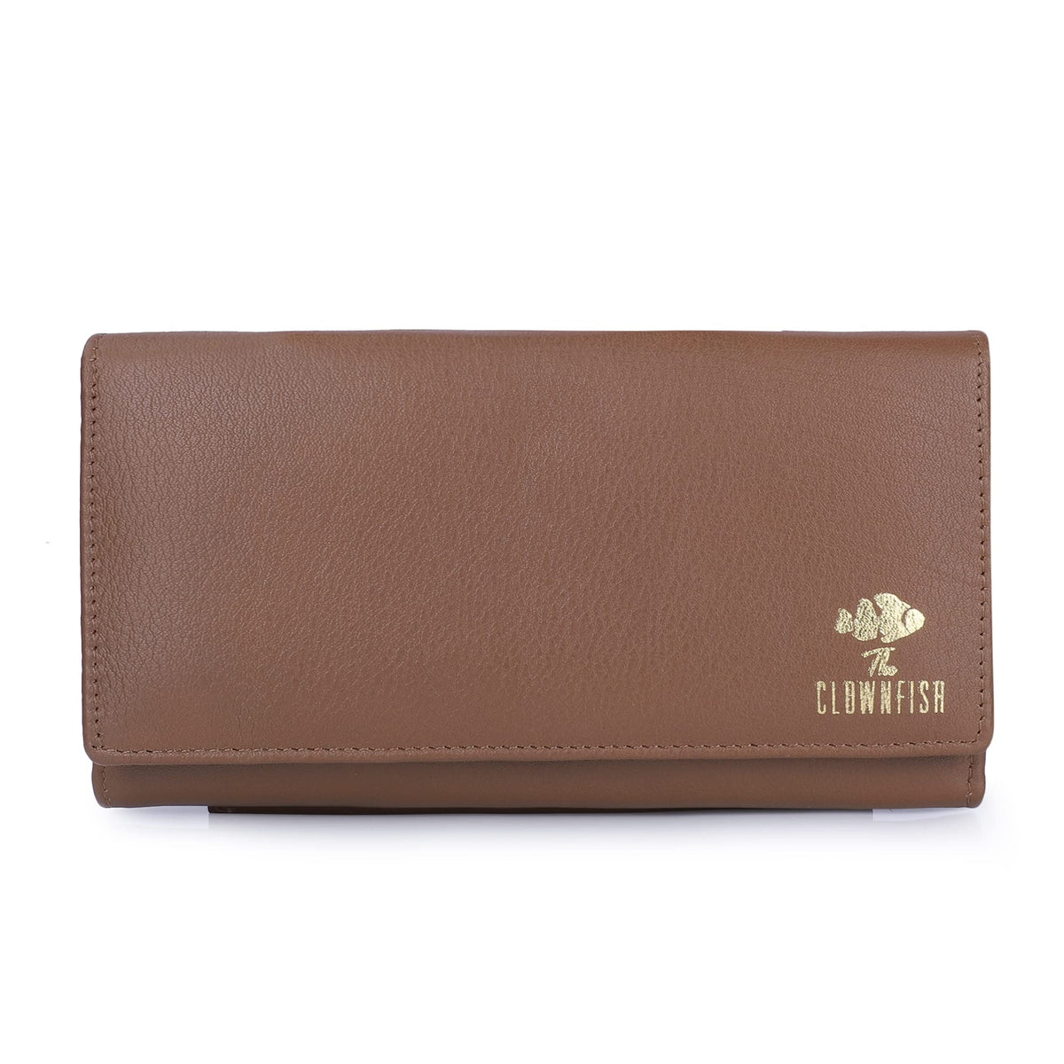 THE CLOWNFISH Elsa Collection Genuine Leather Tri-Fold Womens Wallet Clutch Ladies Purse with Multiple Card Slots & ID Card Windows (Khaki)