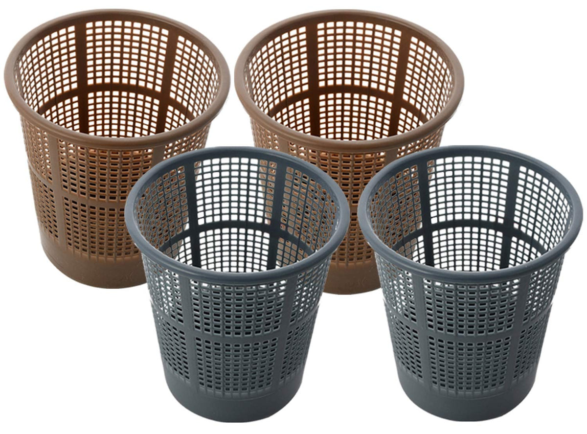 Kuber Industries Plastic 4 Pieces Mesh Dustbin Garbage Bin for Office use, School, Bedroom, Kids Room, Home, Multi Purpose,5 litres (Brown & Grey) - CTLTC44526