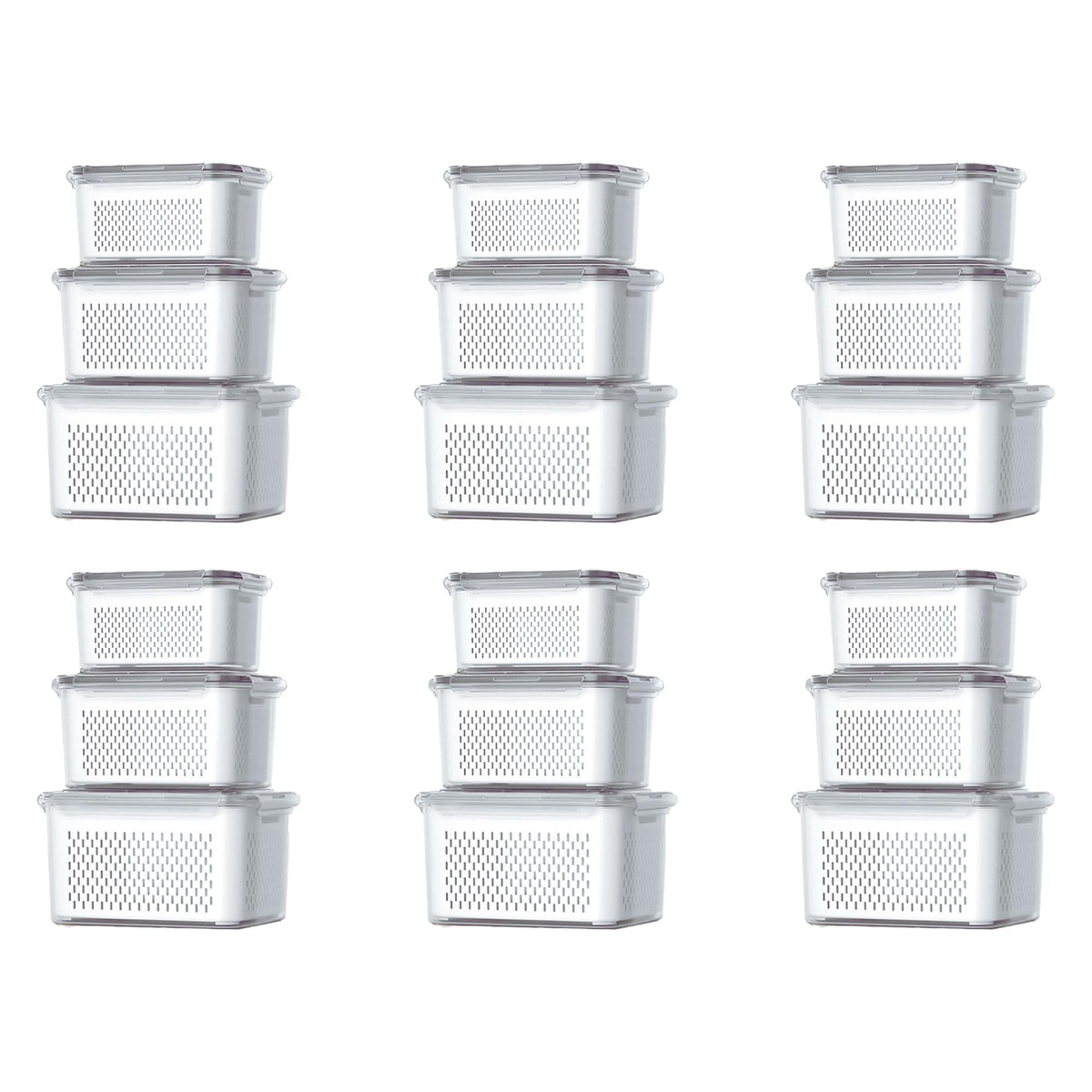 Kuber Industries 18 Pcs Food Containers | Storage Box for Fridge | Vegetable Fruit Boxes | Refrigerator Storage Box | Containers With Lid | Handheld Strainer Basket | HXP00740 | Transparent|Pack of 6