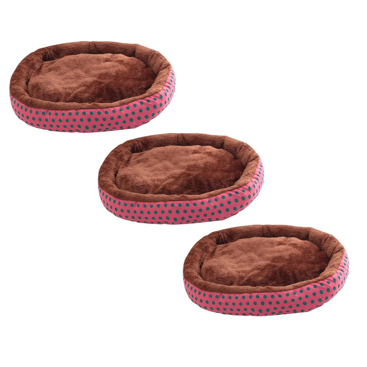 Kuber Industries Dog & Cat Bed|Soft Plush Top Pet Bed|Oxford Cloth Polyester Filling|Medium Washable Dog Bed|Circular Cat Bed with Rise-Edge Pillow|QY039RC-M|Red & Coffee (Pack of 3)