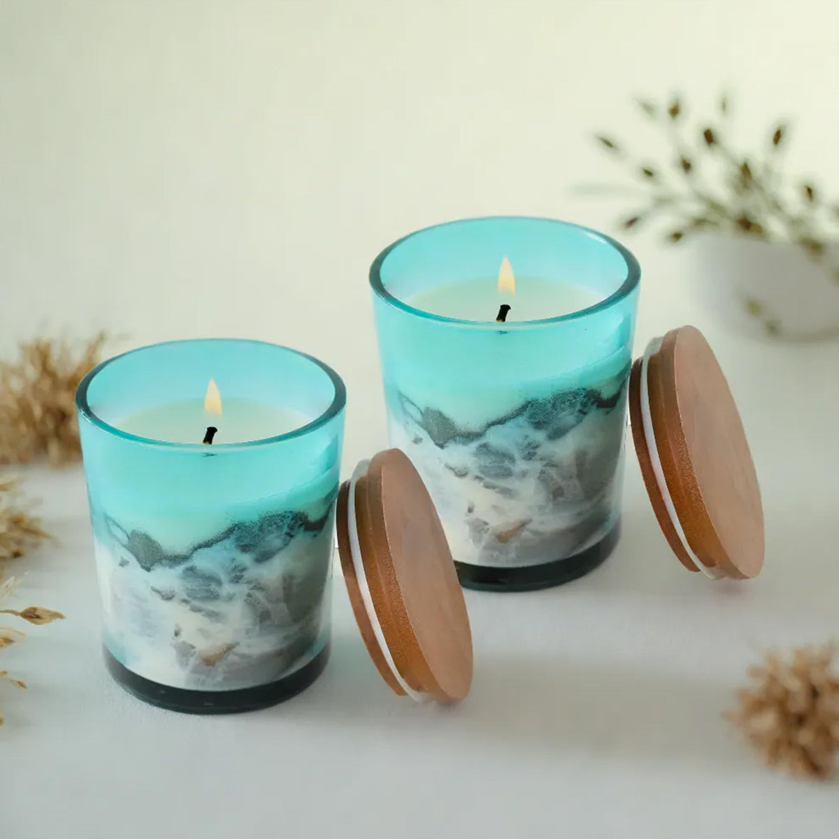 The Better Home 30 Hrs Scented Candles for Home Decor Christmas Candles Gift Set Aroma Candles for Bedroom Wedding Gifts for Couple Special Reusable Melamine Jar Green Mountains and Waters