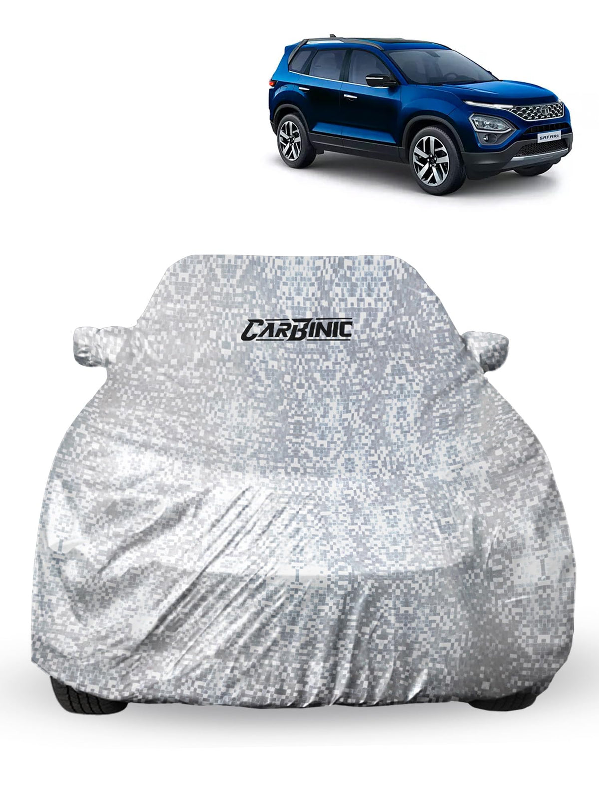 CARBINIC Car Cover for Tata Safari 2022 Waterproof (Tested) and Dustproof UV Heat Resistant Outdoor Protection with Triple Stitched Fully Elastic Surface