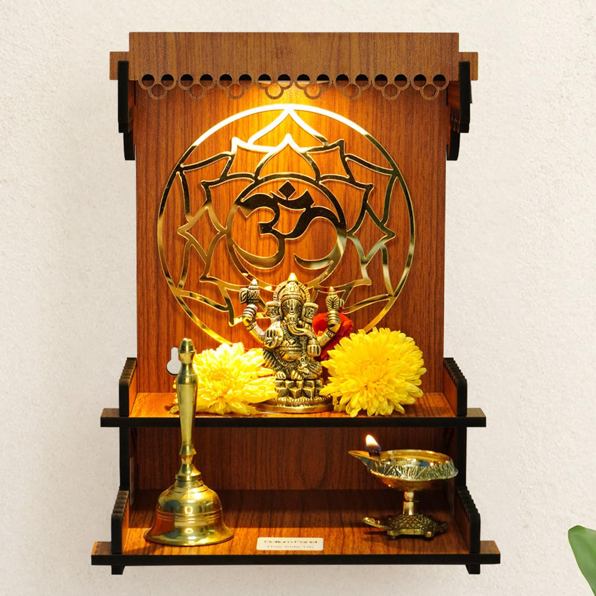 Ekhasa Wooden Pooja Mandir for Home Wall Mounted | Wooden God Temple for Home | Pooja Stand for Home | Puja Mandir for Home | Pooja Unit for Home with LED Spotlight | Temple for Office