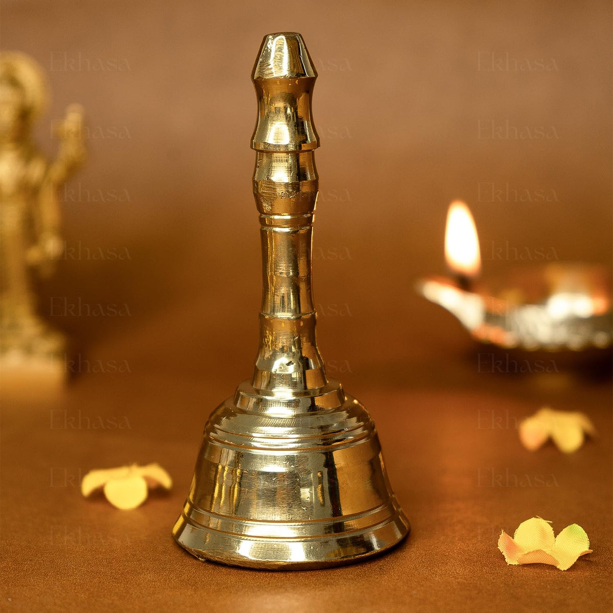 Ekhasa 100% Pure Brass Gol Ghanti for Pooja | Handcrafted Pooja Bell for Mandir | Pooja Ghanti for Home | Mandir Ghanti for Pooja | Ganti for Pooja | Puja Ghanti for Home (Size: 4 inch)