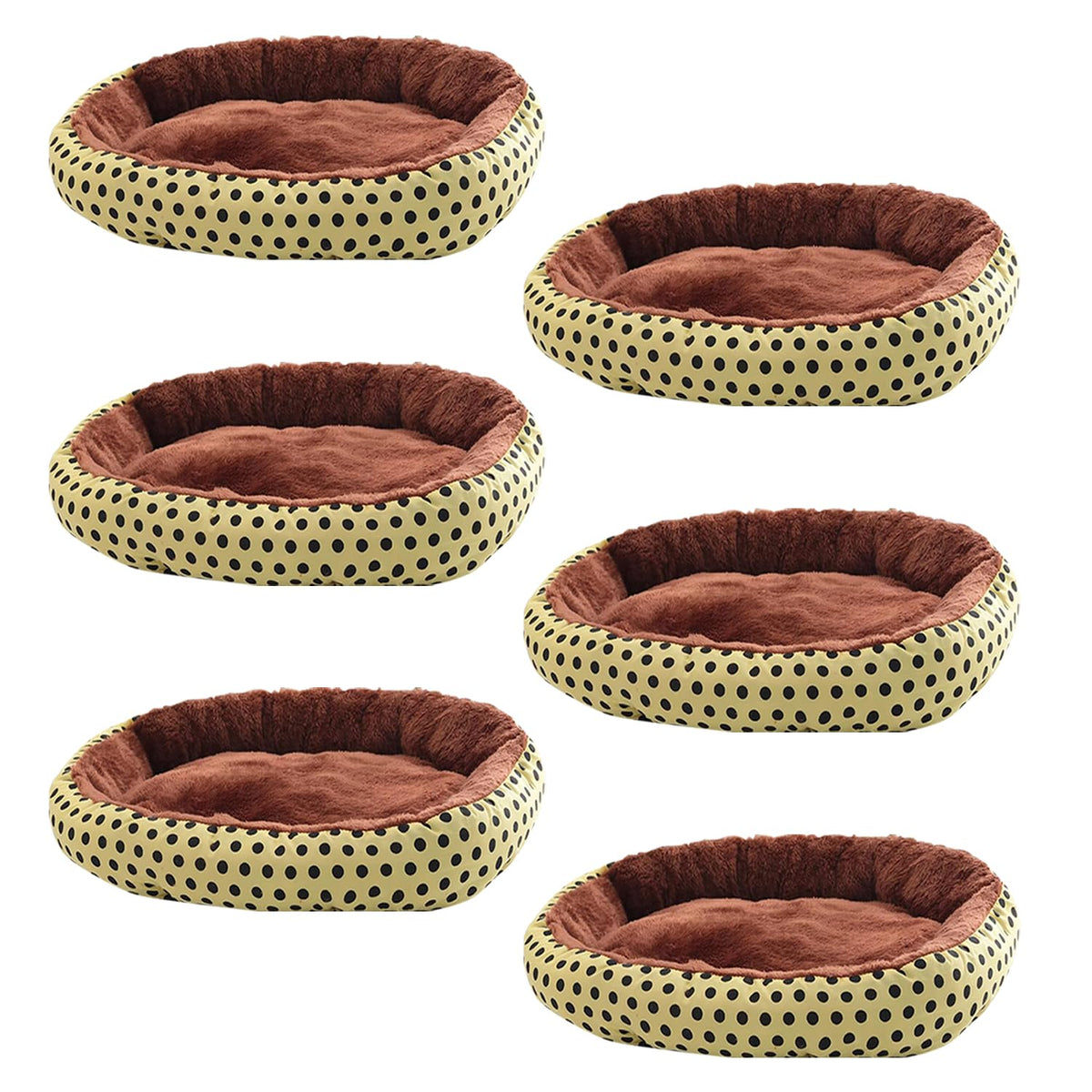 Kuber Industries Dog & Cat Bed|Soft Plush Top Pet Bed|Oxford Cloth Polyester Filling| Washable Dog Bed|Circular Cat Bed with Rise-Edge Pillow|QY039YC-M|Yellow & Coffee(Pack of 6)