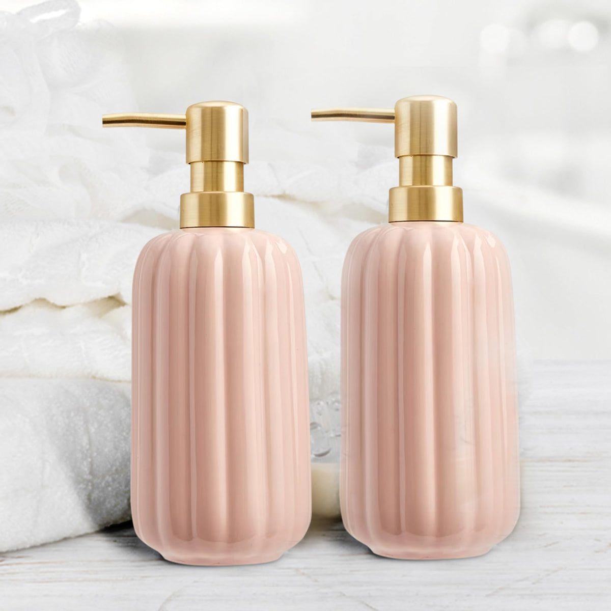 Anko Liquid Soap Dispenser - Pack of 2 | Stoneware | Bathroom Sanitizer, Lotion, Shampoo Dispenser | Ceramic Handwash Bottle for Kitchen | Soap Dispenser for Wash Basin | Bathroom Accessories 400 ml